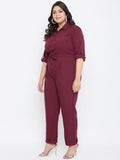 UPTOWNIE Women's Plus Size Crepe Solid Shirt Style Jumpsuit