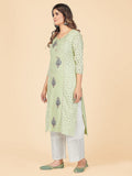 Vbuyz Women's Chikankari & Embroidered Straight Cotton Pista Stitched Kurta